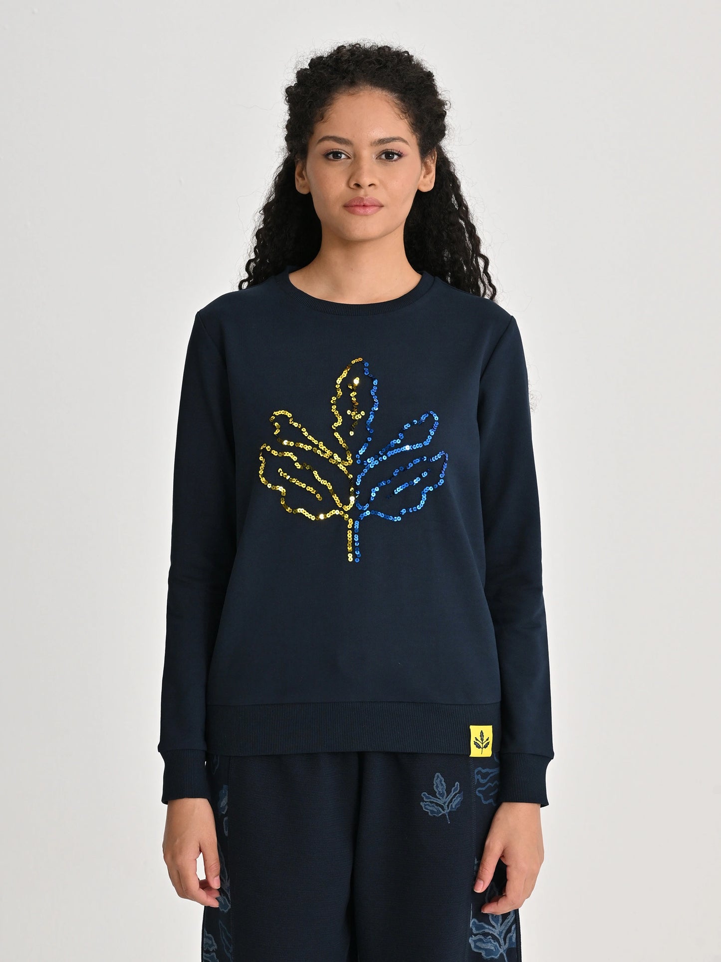 Fenerbahçe Lacivert Tribün Payetli Palamut Kadın Sweatshirt