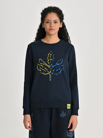 Fenerbahçe Lacivert Tribün Payetli Palamut Kadın Sweatshirt