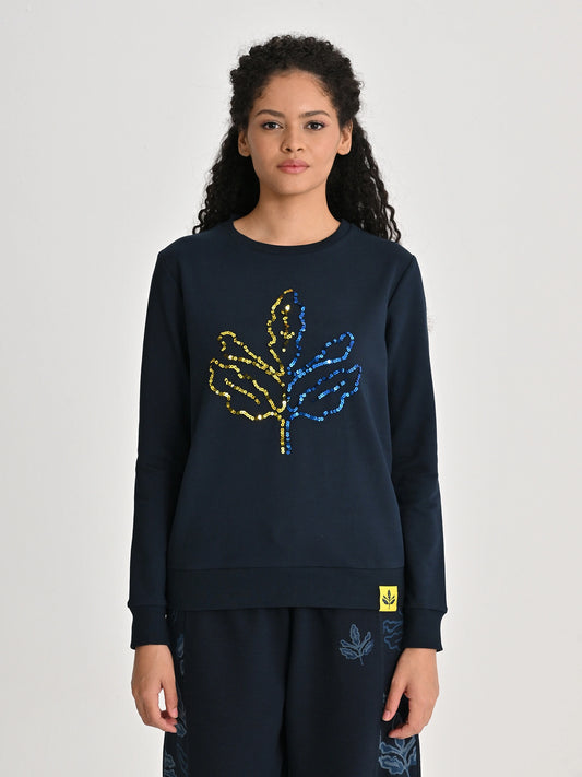 Fenerbahçe Lacivert Tribün Payetli Palamut Kadın Sweatshirt