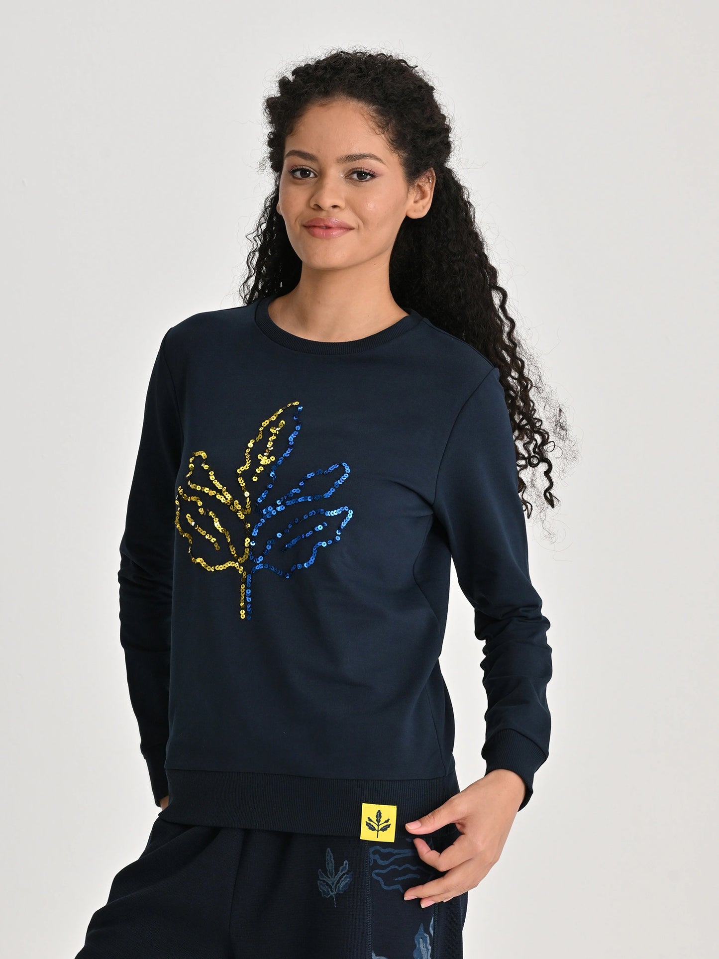 Fenerbahçe Lacivert Tribün Payetli Palamut Kadın Sweatshirt