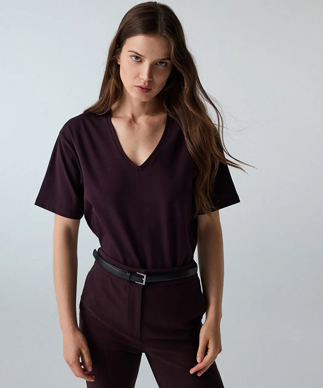 Mor V Yaka Basic Tişört Iw6260070138008 | Ipekyol