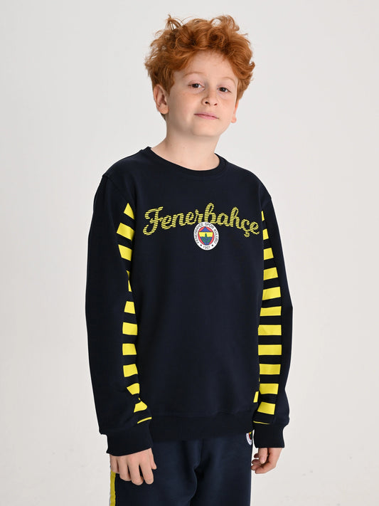 Fenerbahçe Lacivert Tribün Çubuklu Detaylı Çocuk Sweatshirt