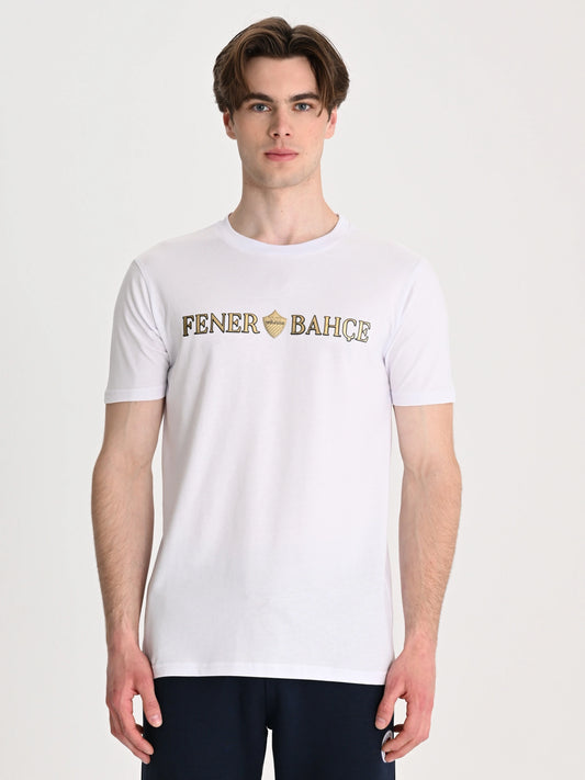 Fenerbahçe Beyaz Tribün Altın Fb Erkek Tshirt