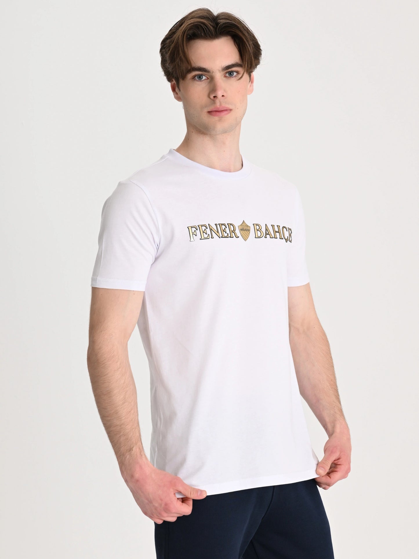 Fenerbahçe Beyaz Tribün Altın Fb Erkek Tshirt