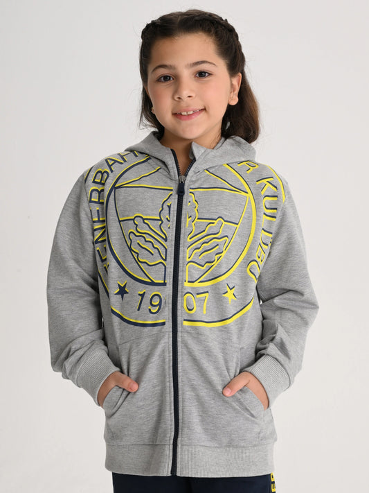 Fenerbahçe Gri Tribün Sarı Lacivert Logolu Çocuk Sweatshirt