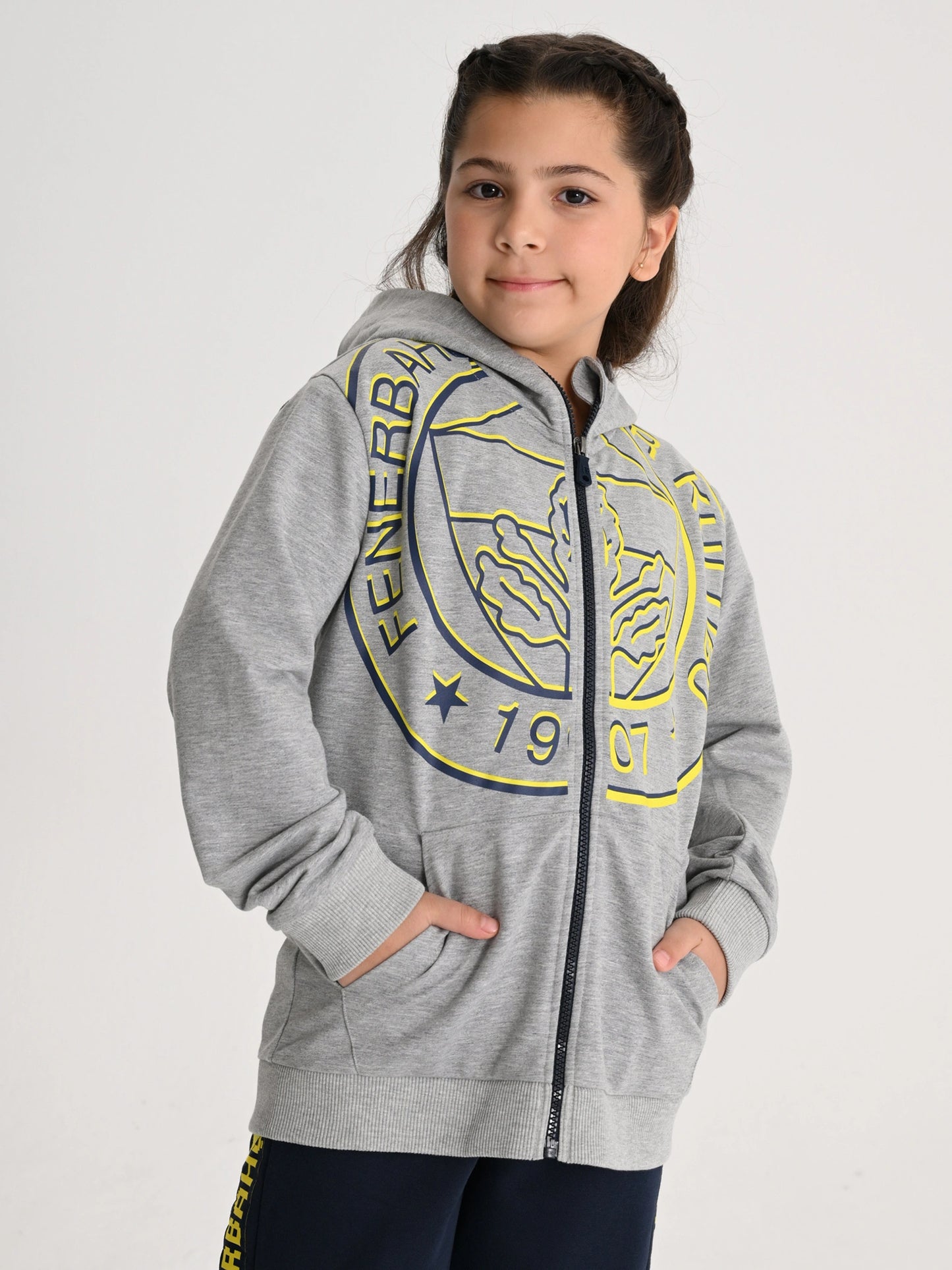 Fenerbahçe Gri Tribün Sarı Lacivert Logolu Çocuk Sweatshirt