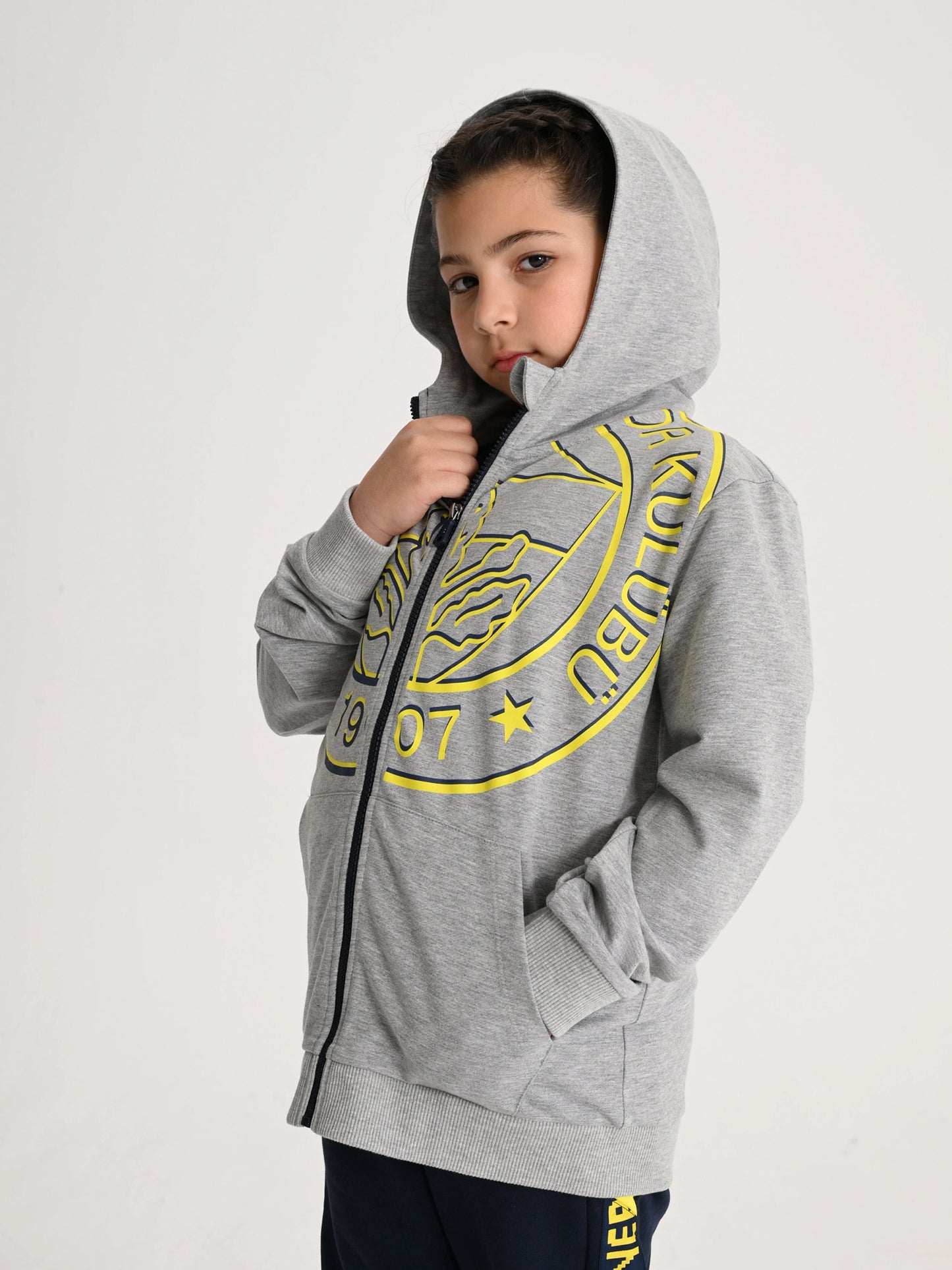 Fenerbahçe Gri Tribün Sarı Lacivert Logolu Çocuk Sweatshirt