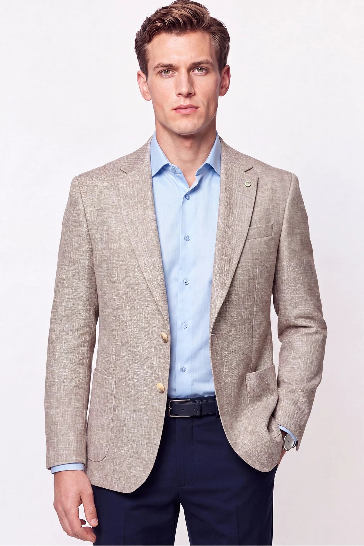 Comfort Fit Torba Cep Esnek Pamuklu Camel Blazer Ceket C 740