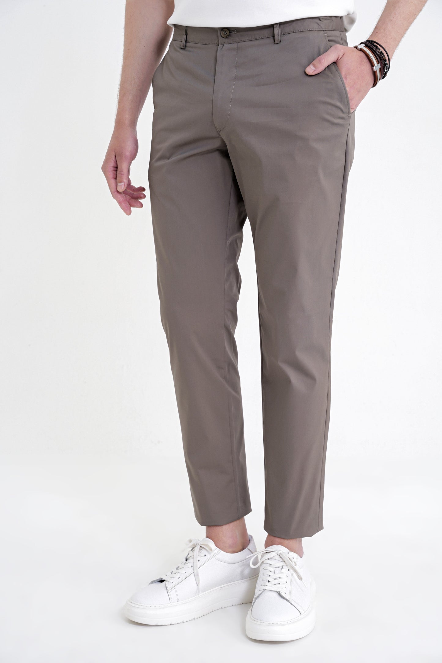 Comfort Fit Rahat Kalıp Yan Cep Beli Lastikli %97 Pamuk Haki Pantolon P 1214