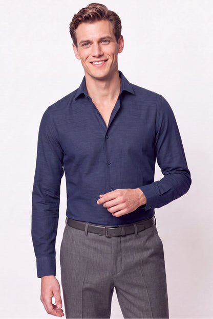 Slim Fit Italyan Yaka Lacivert Gömlek G 1610