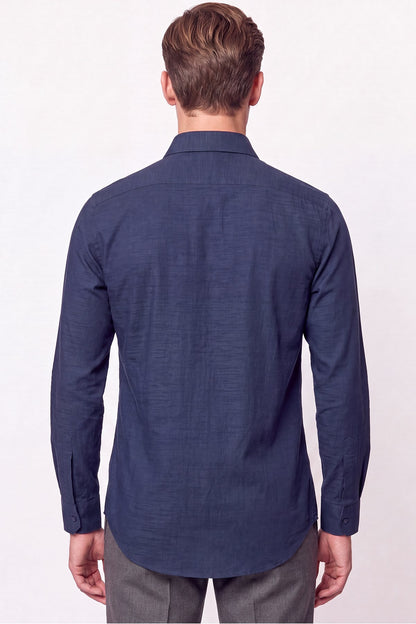 Slim Fit Italyan Yaka Lacivert Gömlek G 1610