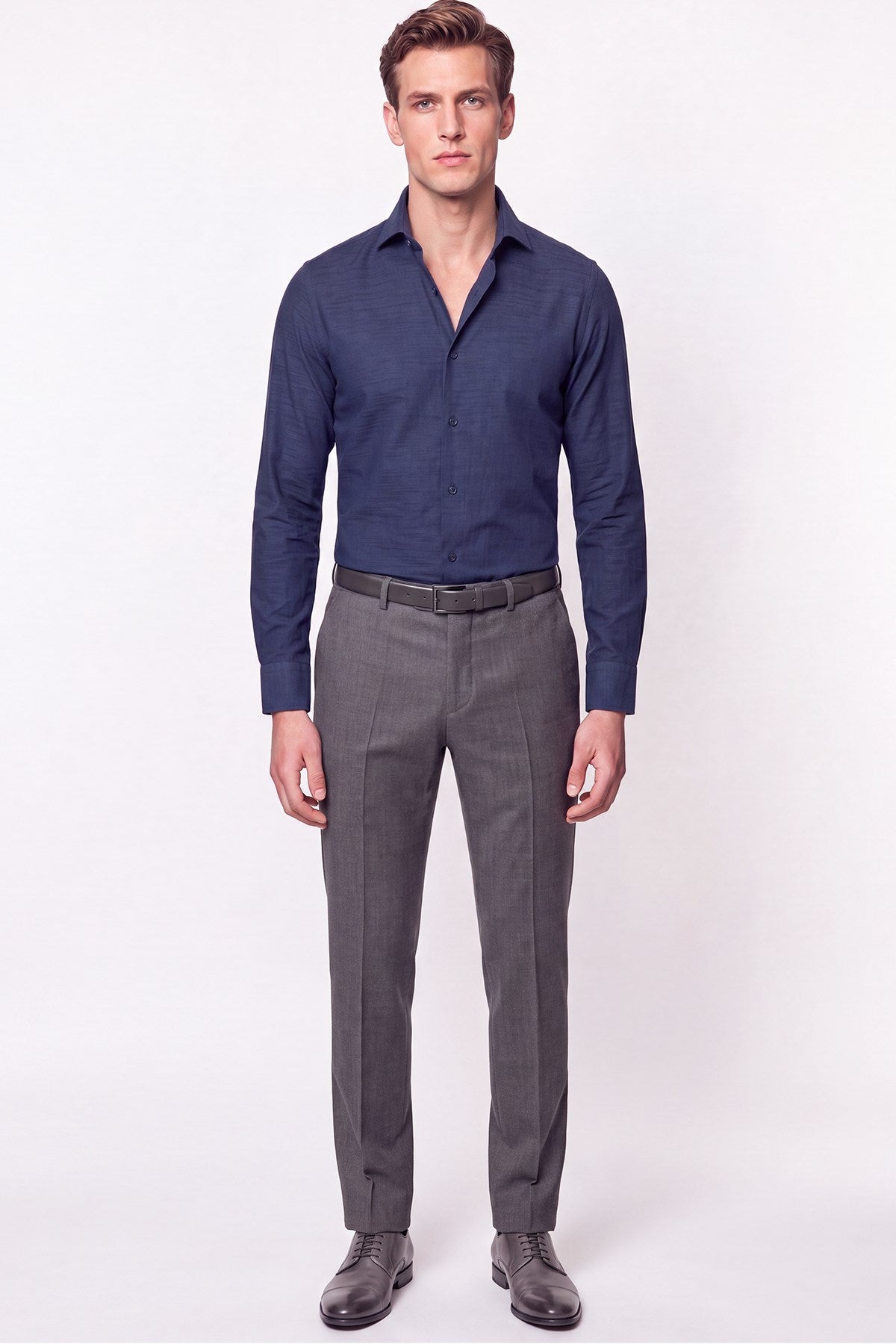 Slim Fit Italyan Yaka Lacivert Gömlek G 1610