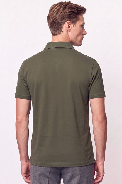 Slim Fit Pamuklu Kıvrılmaz Polo Yaka Haki Tişört Ts 928