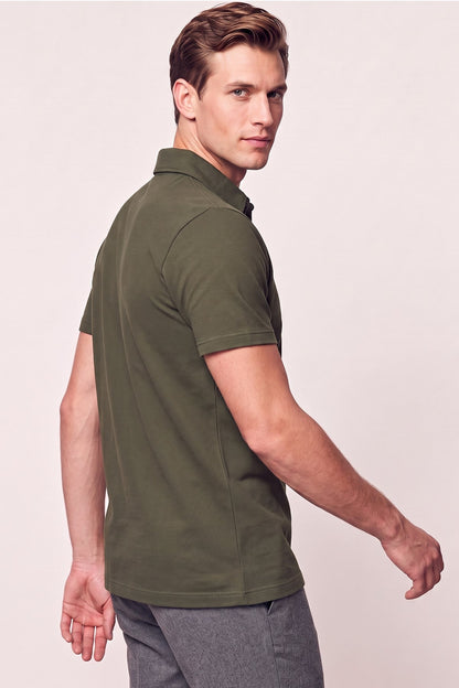 Slim Fit Pamuklu Kıvrılmaz Polo Yaka Haki Tişört Ts 928