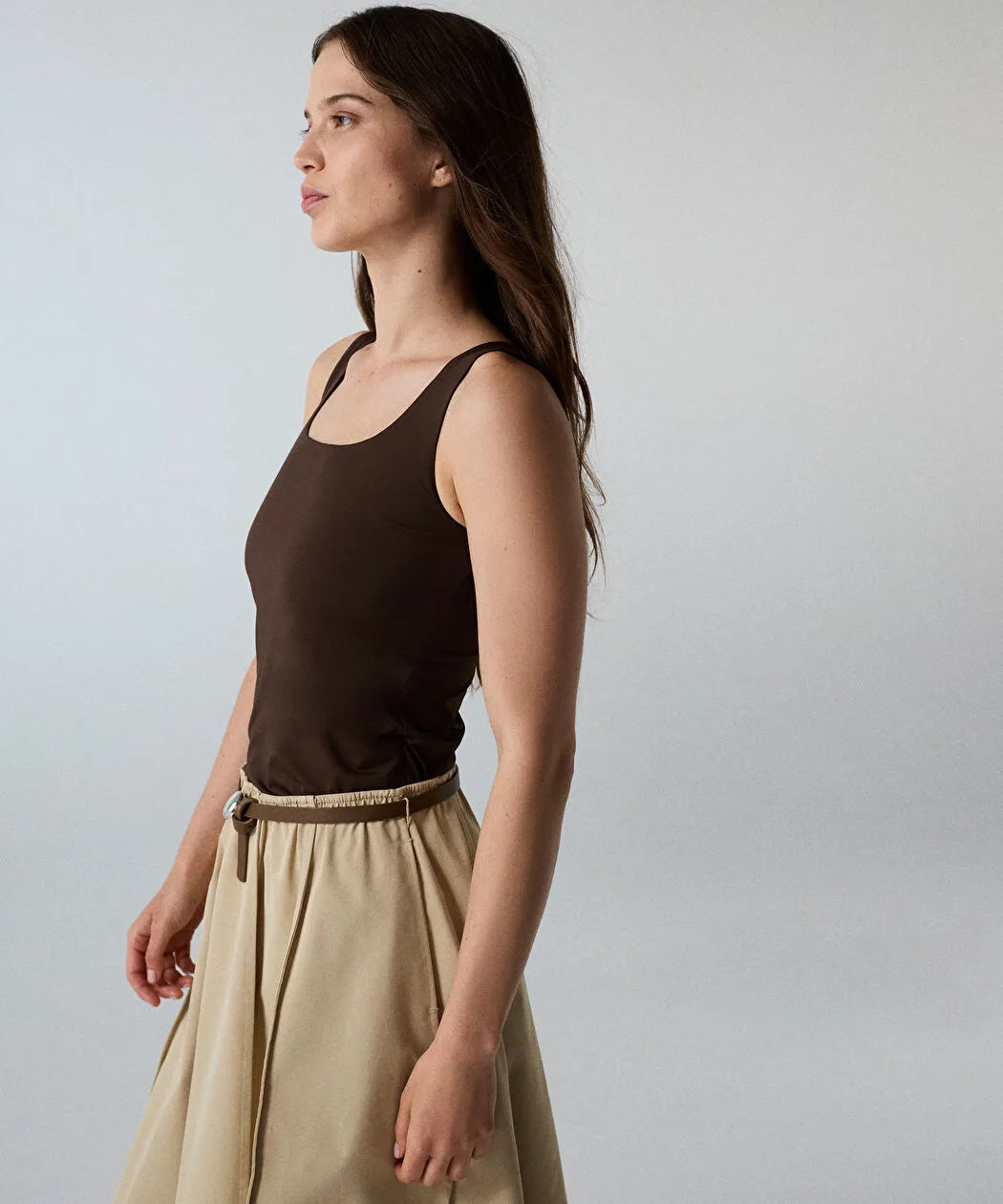 Kahverengi Basic U Yaka Tişört Iw6260152116074 | Ipekyol
