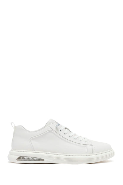 Erkek Beyaz Bağcıklı Deri Sneaker