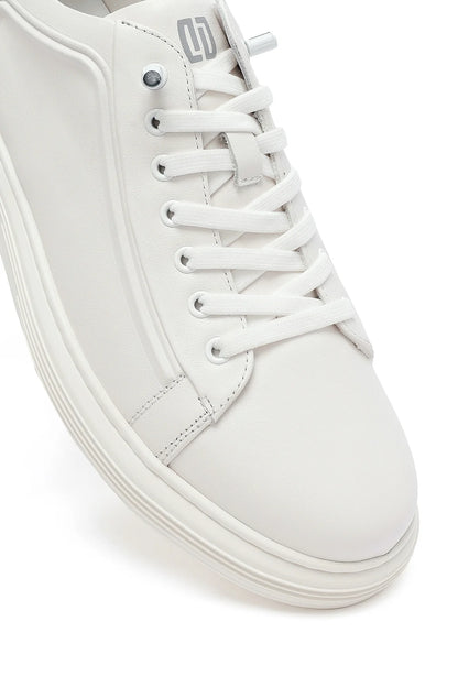 Erkek Beyaz Bağcıklı Deri Sneaker