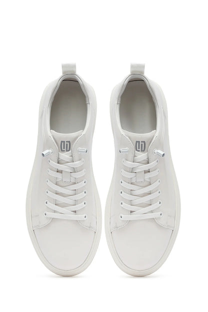 Erkek Beyaz Bağcıklı Deri Sneaker