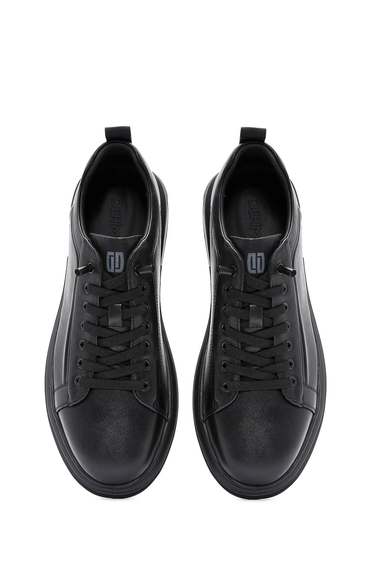 Erkek Siyah Bağcıklı Deri Sneaker