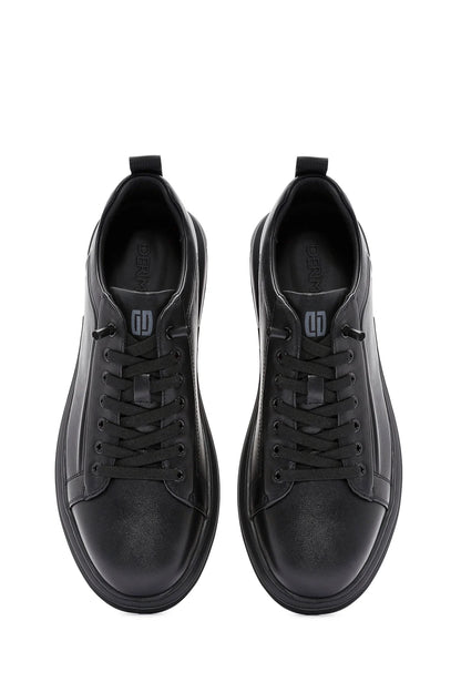 Erkek Siyah Bağcıklı Deri Sneaker