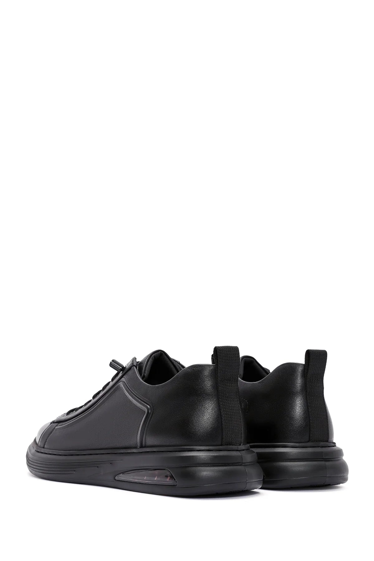 Erkek Siyah Bağcıklı Deri Sneaker