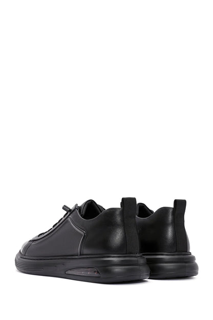 Erkek Siyah Bağcıklı Deri Sneaker