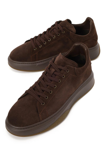 Erkek Kahverengi Bağcıklı Kalın Tabanlı Süet Deri Sneaker