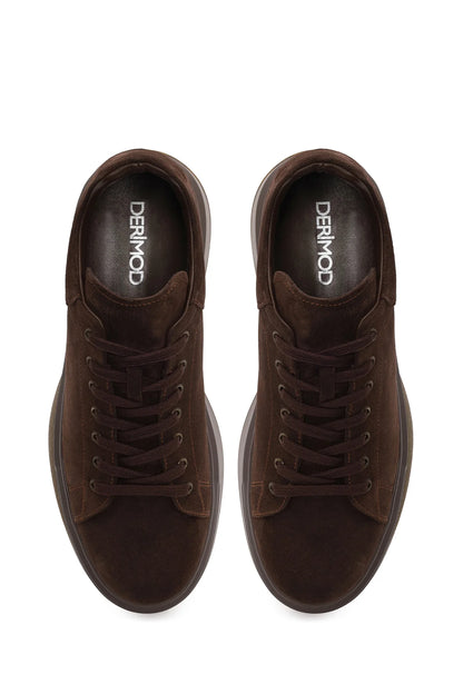 Erkek Kahverengi Bağcıklı Kalın Tabanlı Süet Deri Sneaker