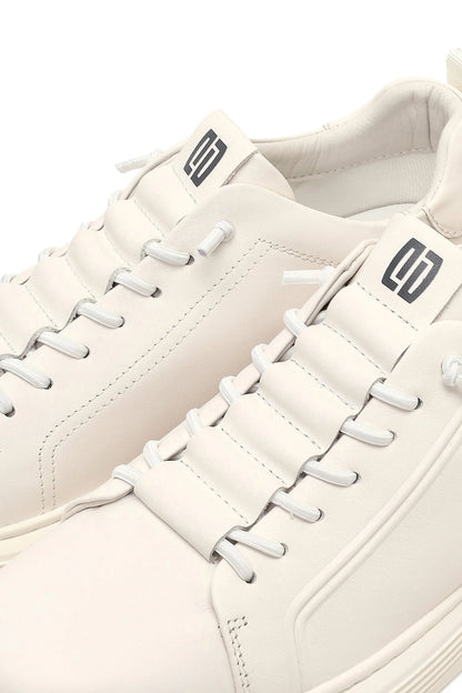 Erkek Beyaz Bağcıklı Deri Sneaker