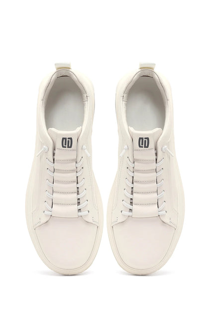 Erkek Beyaz Bağcıklı Deri Sneaker