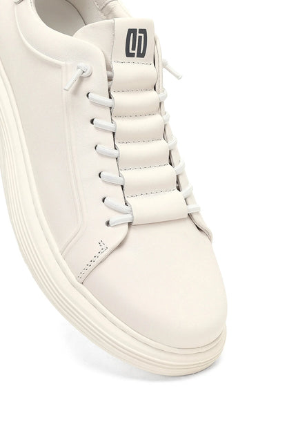 Erkek Beyaz Bağcıklı Deri Sneaker