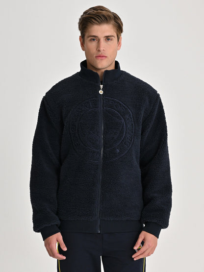 Fenerbahçe Lacivert Tribün Tek Renk Logolu Erkek Peluş Sweatshirt