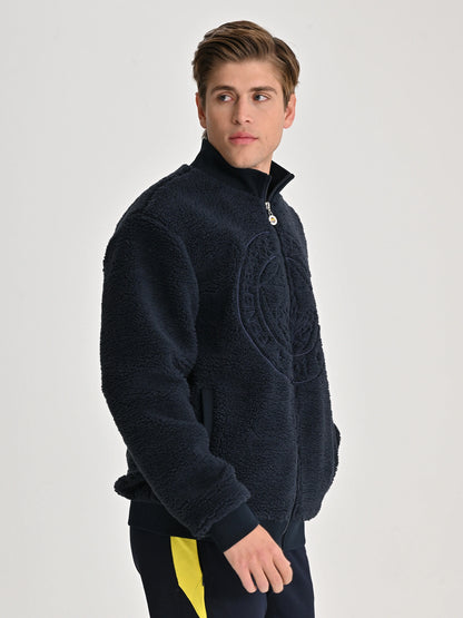 Fenerbahçe Lacivert Tribün Tek Renk Logolu Erkek Peluş Sweatshirt