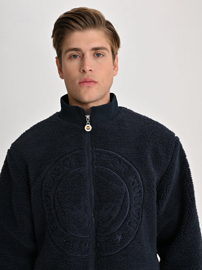 Fenerbahçe Lacivert Tribün Tek Renk Logolu Erkek Peluş Sweatshirt