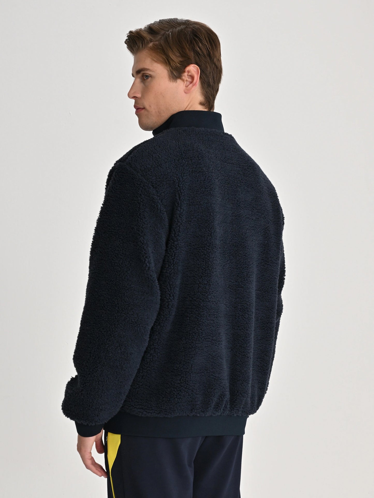 Fenerbahçe Lacivert Tribün Tek Renk Logolu Erkek Peluş Sweatshirt