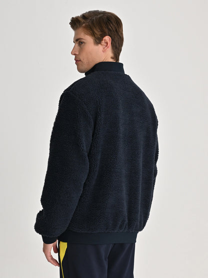 Fenerbahçe Lacivert Tribün Tek Renk Logolu Erkek Peluş Sweatshirt