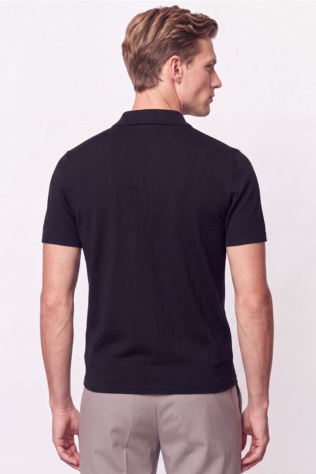 Comfort Fit Rahat Kalıp Polo Yaka Fermuarlı Siyah Tişört Ts 930