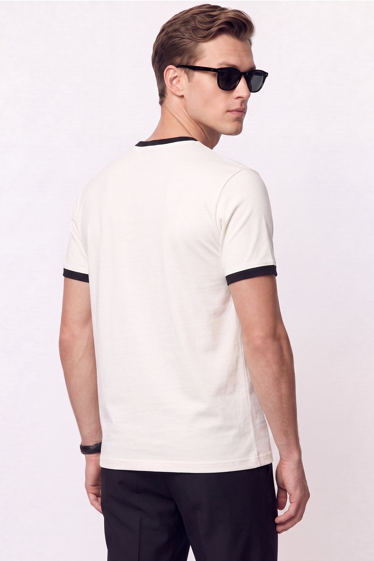 Slim Bisiklet Yaka Düz Ekru-siyah Ts 932 T-shirt