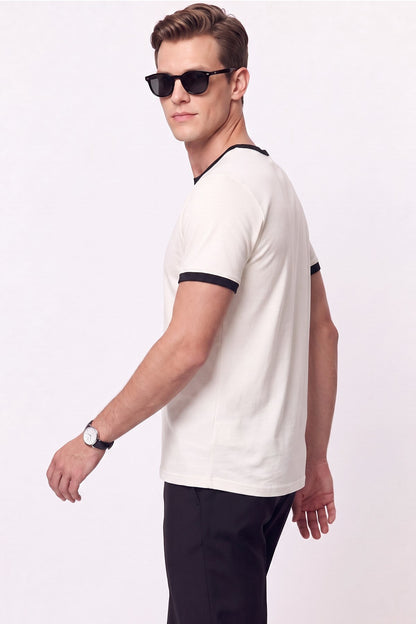 Slim Bisiklet Yaka Düz Ekru-siyah Ts 932 T-shirt