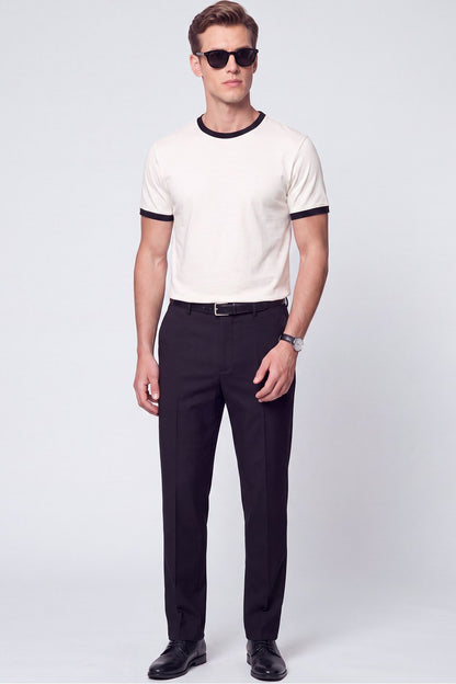 Slim Bisiklet Yaka Düz Ekru-siyah Ts 932 T-shirt