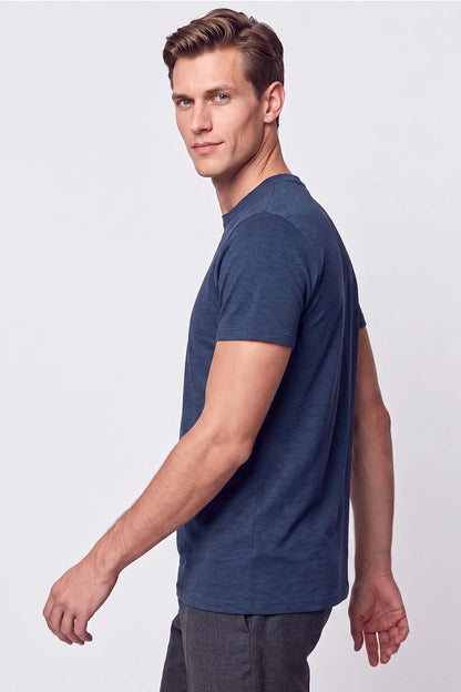 Comfort Fit Pamuklu Modal Kumaş Bisiklet Yaka Lacivert Tişört Ts 924