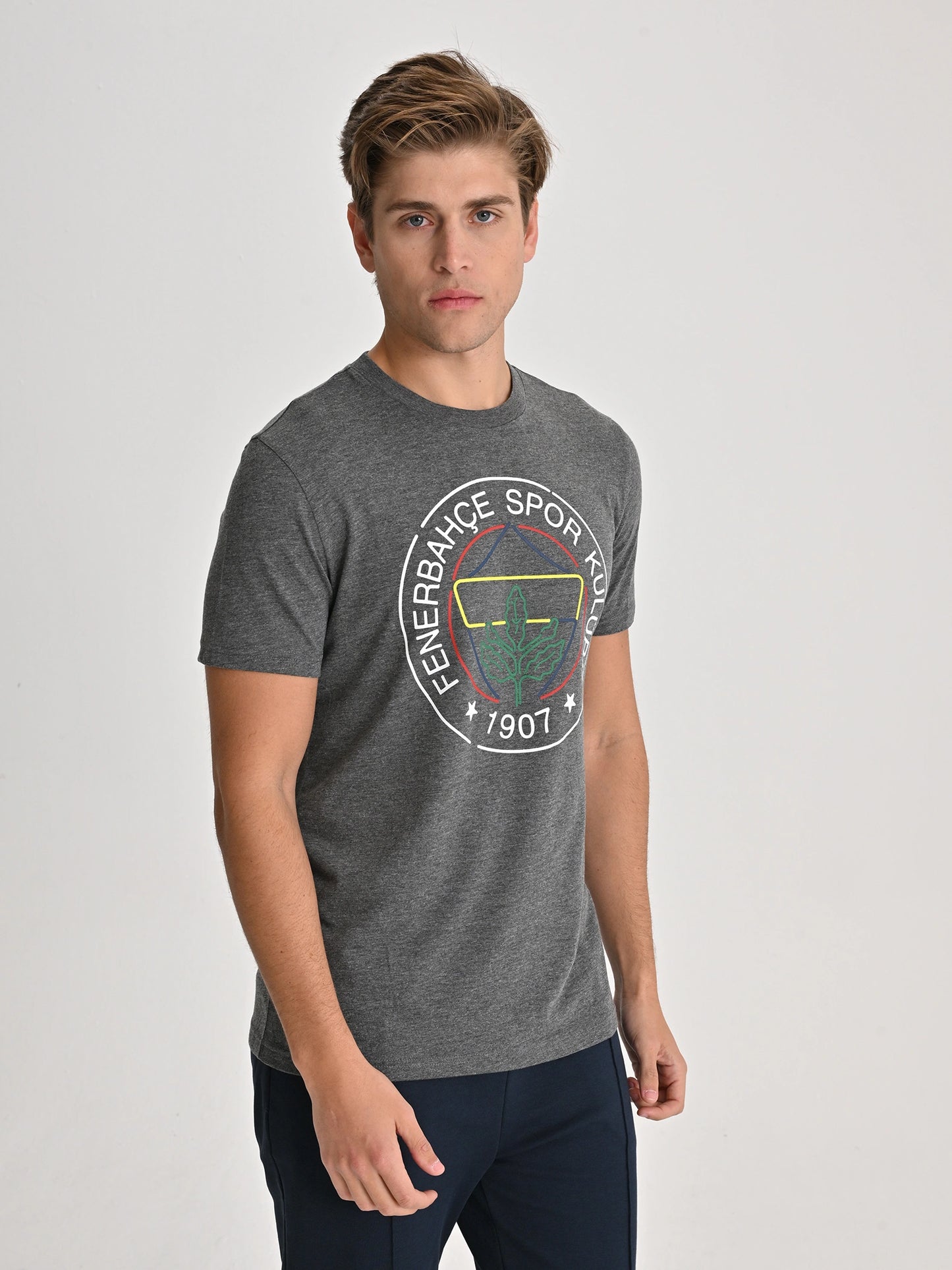 Fenerbahçe Gri Tribün Çizgi Logolu Erkek Tshirt