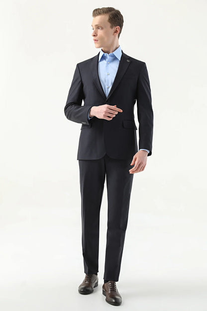 Damat Slim Fit Lacivert Düz Superfine Wool Takim Elbise