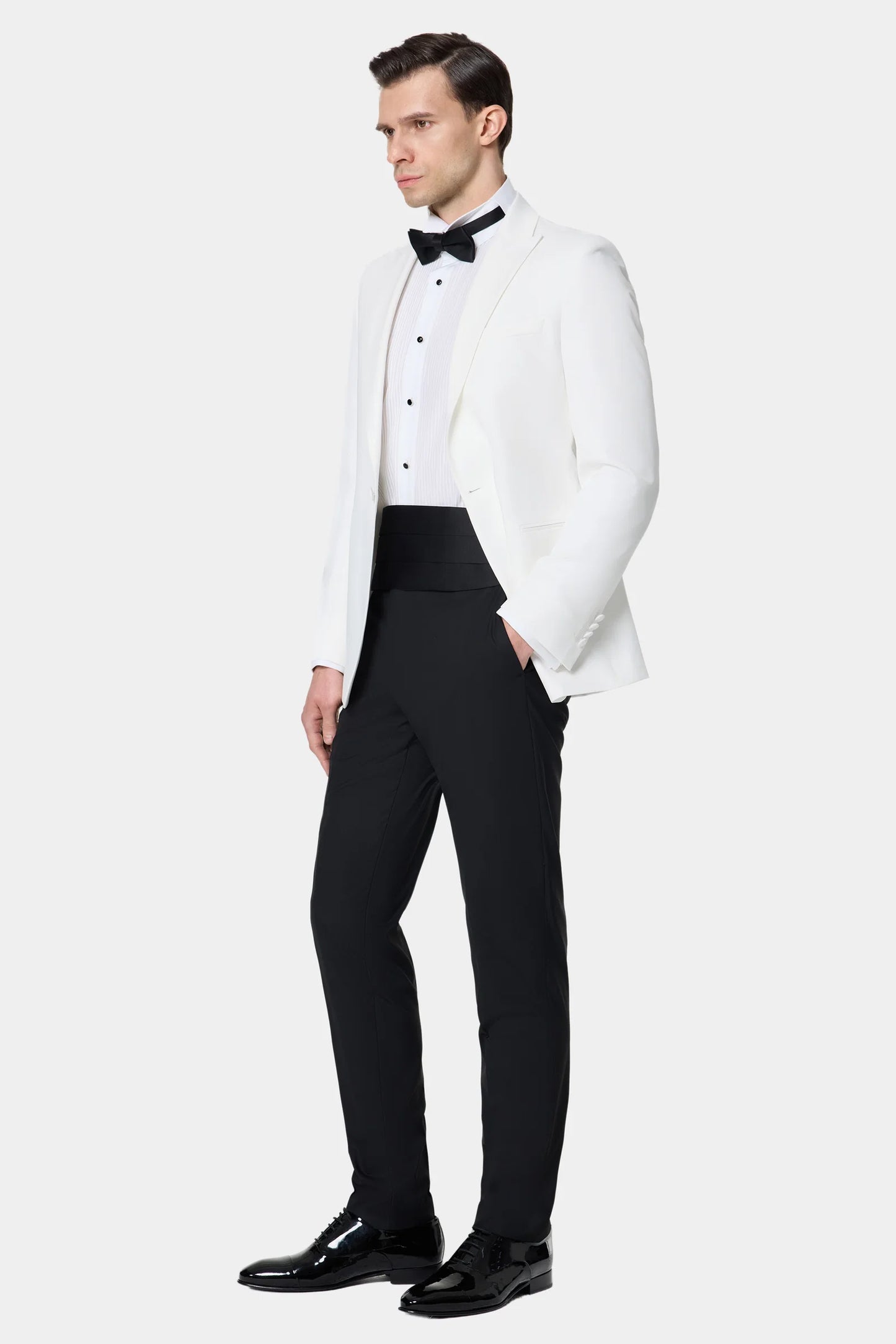 Tween Slim Fit Beyaz Düz Damatlık &amp; Smokin Takim
