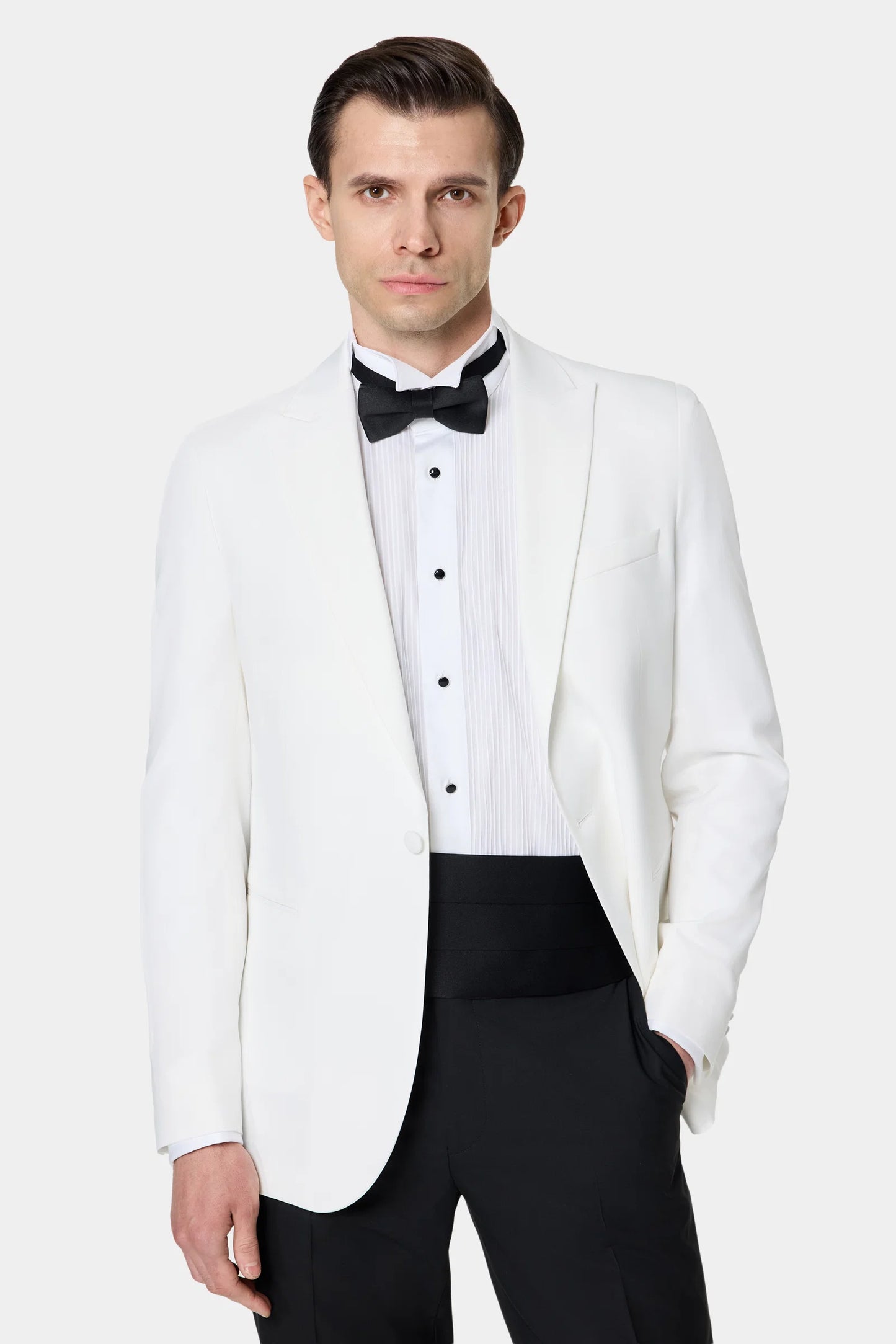 Tween Slim Fit Beyaz Düz Damatlık &amp; Smokin Takim