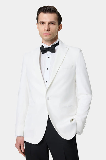 Tween Slim Fit Beyaz Düz Damatlık &amp; Smokin Takim