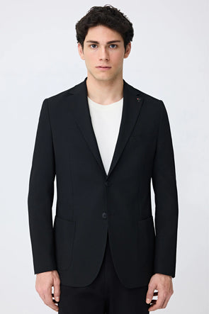Tween Slim Fit Siyah Armürlü Kumaş Ceket