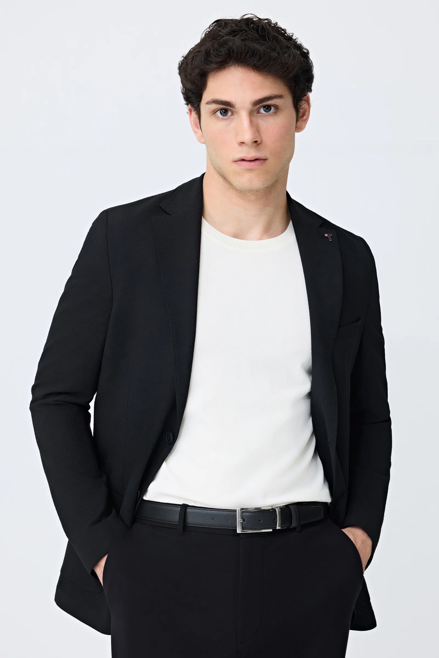 Tween Slim Fit Siyah Armürlü Kumaş Ceket