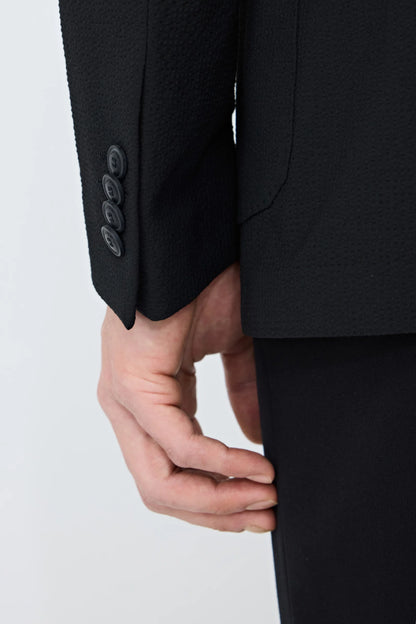 Tween Slim Fit Siyah Armürlü Kumaş Ceket