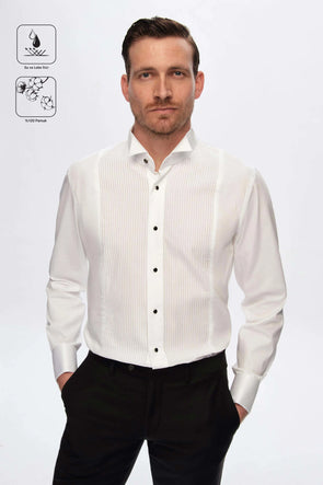 Damat Slim Fit Beyaz Jakar Desenli Smokin Gömlek